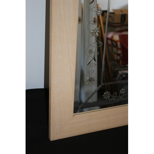 257 - A Wooden Framed Large Beveled Glass Engraved Mirror