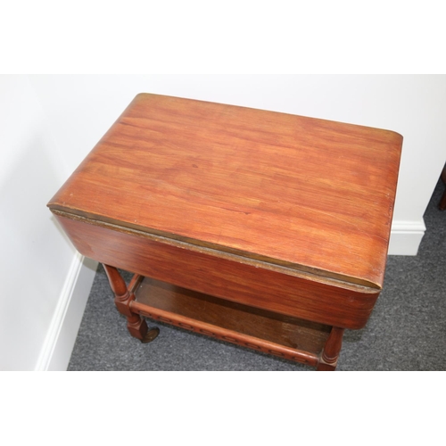 297 - 1940/50's Butlers Trolley On Casters with Plate shelf, Drawer and Fold Down Leaves