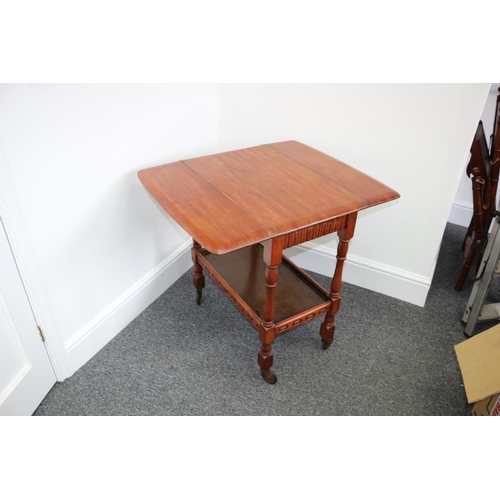 297 - 1940/50's Butlers Trolley On Casters with Plate shelf, Drawer and Fold Down Leaves