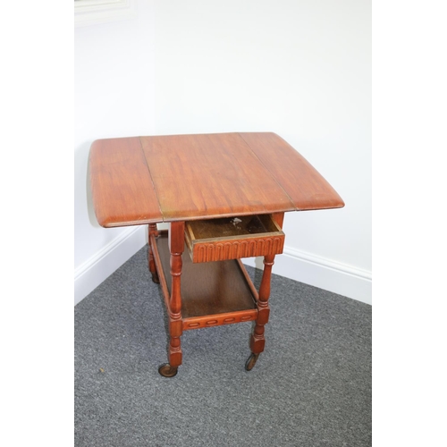 297 - 1940/50's Butlers Trolley On Casters with Plate shelf, Drawer and Fold Down Leaves