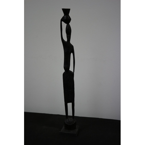 304 - Carved wooden African Statue of Lady Water Carrier