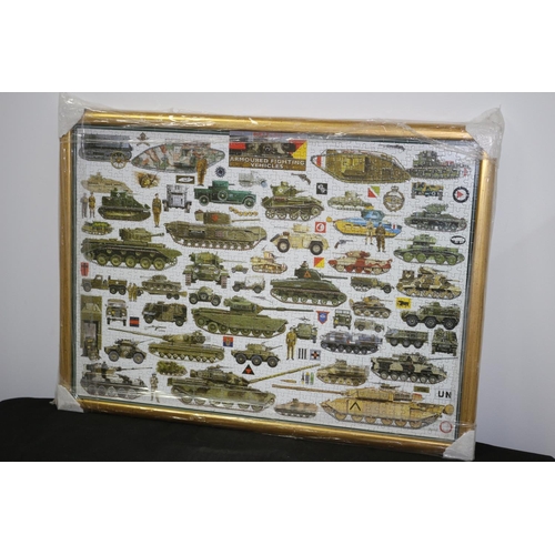 311 - A Framed and Glazed  Jigsaw Picture of British Armoured Fighting Vehicles with Description on Rear