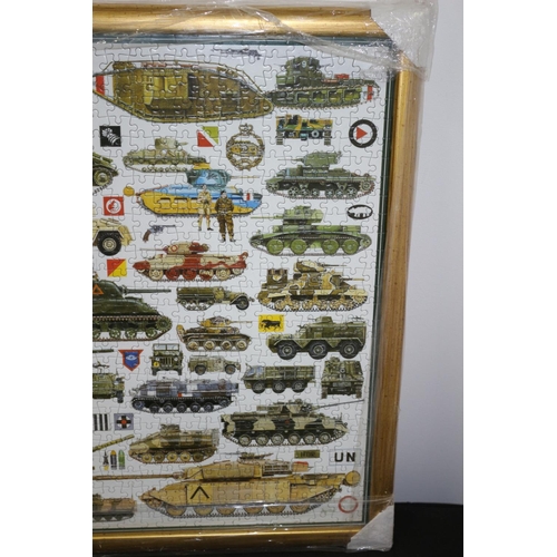 311 - A Framed and Glazed  Jigsaw Picture of British Armoured Fighting Vehicles with Description on Rear