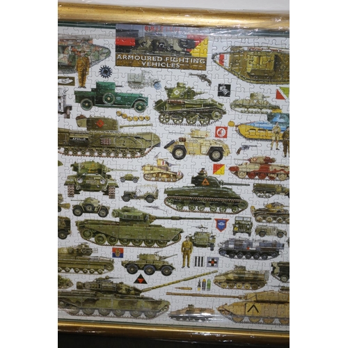 311 - A Framed and Glazed  Jigsaw Picture of British Armoured Fighting Vehicles with Description on Rear