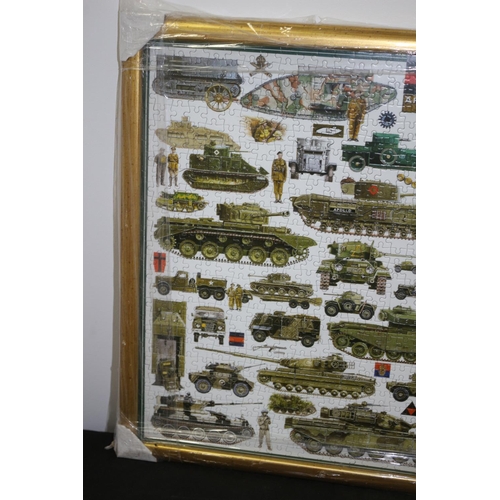 311 - A Framed and Glazed  Jigsaw Picture of British Armoured Fighting Vehicles with Description on Rear