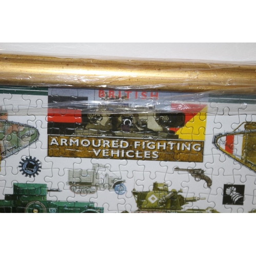 311 - A Framed and Glazed  Jigsaw Picture of British Armoured Fighting Vehicles with Description on Rear