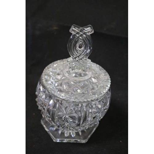 343 - A Large Cut Glass Candle Holding Vase Plus a Trinket Glass Case