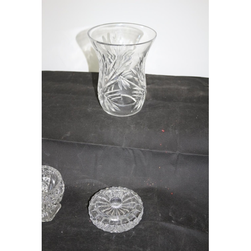 343 - A Large Cut Glass Candle Holding Vase Plus a Trinket Glass Case