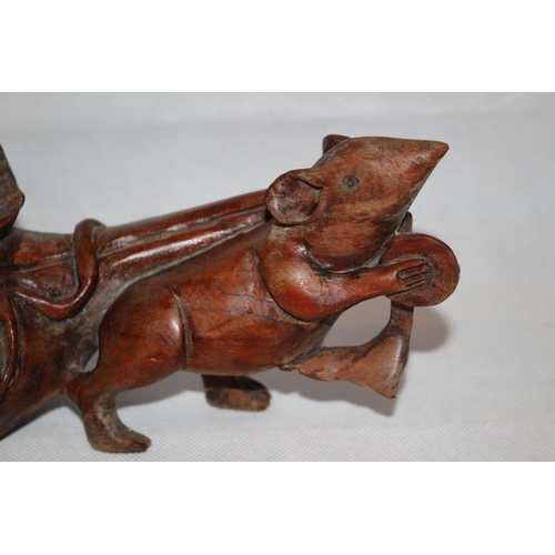 7 - Hand carved Vintage Chinese solid wood sculpture depicting a Chinese folk story of mice pulling a ba... 