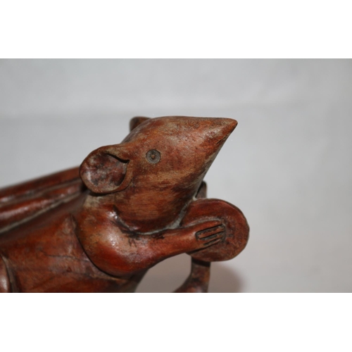 7 - Hand carved Vintage Chinese solid wood sculpture depicting a Chinese folk story of mice pulling a ba... 