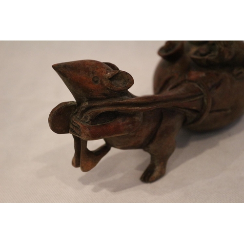 7 - Hand carved Vintage Chinese solid wood sculpture depicting a Chinese folk story of mice pulling a ba... 