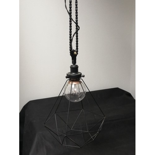 12 - An Industrial Style Bike Chain Hung Ceiling Light Complete with Bulb and Cage Style Shade Was In Wor... 