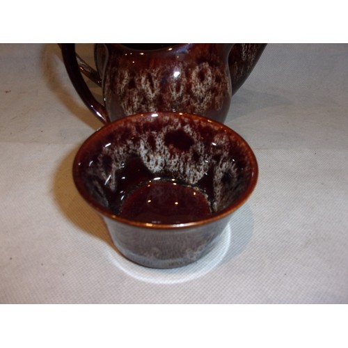 180 - Great Cornwall Pottery Treacle Glazed Teapot, Sugar Bowl and Milk Jug