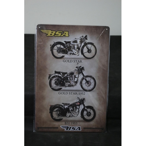 244 - Metal BSA Sign With 3 Iconic Bikes 30cm x 20cm