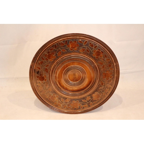 257 - A Polish Wooden Talerz (Plate) Hand Made With Decorative Pattern Complete with Copper Inlay