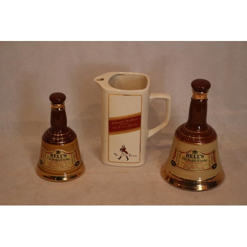 279 - 2 Bells Whisky Promotional Bottles, Empty, By Wade and Johnnie Walker  Red Label Jug With Slight Chi... 