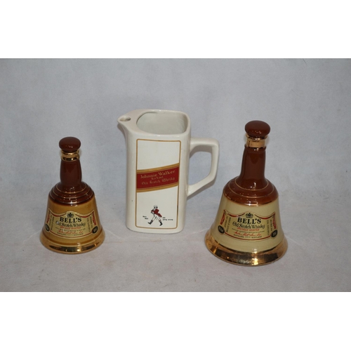 279 - 2 Bells Whisky Promotional Bottles, Empty, By Wade and Johnnie Walker  Red Label Jug With Slight Chi... 