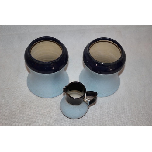 304 - 3 English Made Stoneware Items Finished in Two Tone Blue