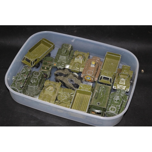 332 - A Small Box containing a good selection of Die Cast Played With Dinky Military vehicles