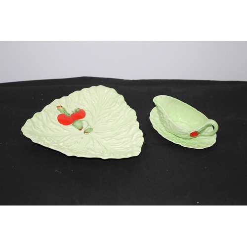 342 - Carlton Ware Lettuce Leaf Design Plate and Gravy Boat