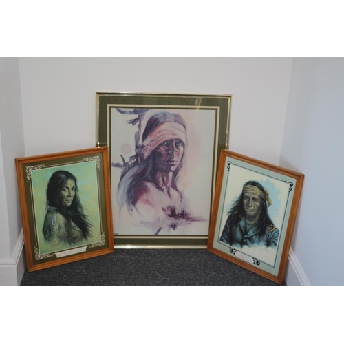 366 - 3 Prints of Native Indians with Apache Proverbs including Original Large Signed  print of North Amer... 