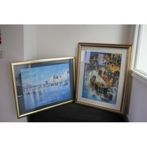 386 - 2 Large Framed and Glazed Prints of Water scene Continental