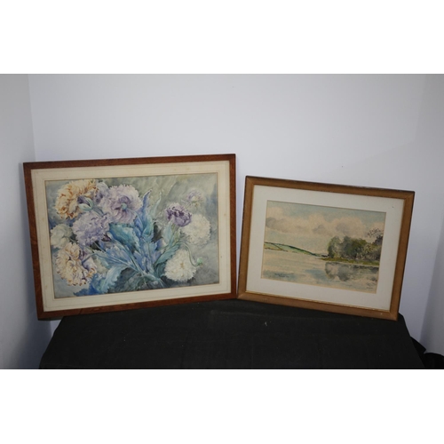 388 - 2 Framed and Glazed Watercolours 1 of Still Life Flowers the other Titled Oware bay and Bantay Bay S... 