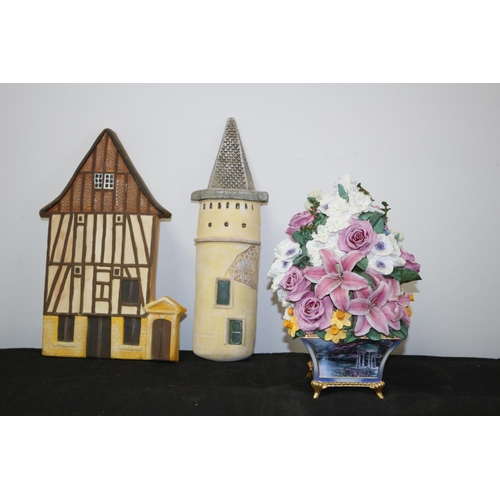 404 - French Plaques of Architectural Buildings and A Posy of China Flowers