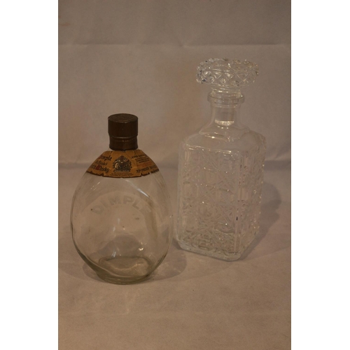 409 - Empty Dimple Whisky bottle of great shape and a cut glass decanter