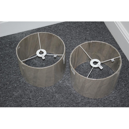 424 - 2 x New grey round light shades. Diameter of 30 cm x 20 cm high with a Label Pacific Lighting