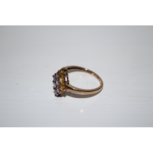 439 - 9ct Yellow Gold Ring Set with 9 Stones, 3 Citrine, 3 Topaz,  and 3 Sapphire - 
Approx Weight  1.9 gr... 