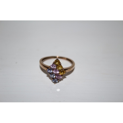 439 - 9ct Yellow Gold Ring Set with 9 Stones, 3 Citrine, 3 Topaz,  and 3 Sapphire - 
Approx Weight  1.9 gr... 