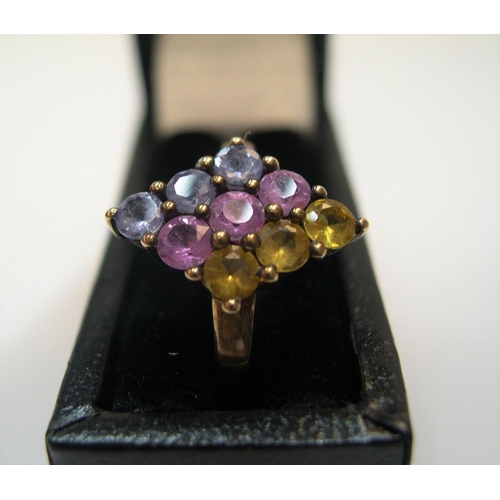 439 - 9ct Yellow Gold Ring Set with 9 Stones, 3 Citrine, 3 Topaz,  and 3 Sapphire - 
Approx Weight  1.9 gr... 