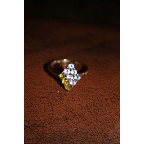 439 - 9ct Yellow Gold Ring Set with 9 Stones, 3 Citrine, 3 Topaz,  and 3 Sapphire - 
Approx Weight  1.9 gr... 