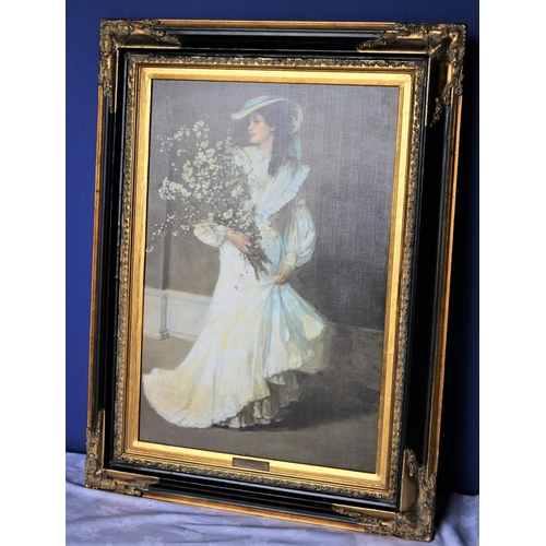 441 - Vintage Large Print of 'Spring' by Sir John Lavery in an Ornate Ebony coloured Frame with Gilt Flora... 