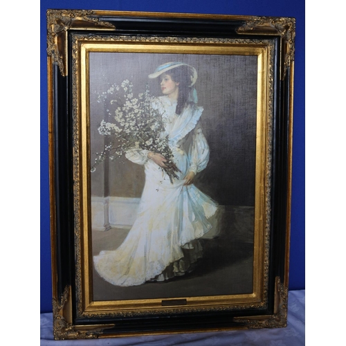 441 - Vintage Large Print of 'Spring' by Sir John Lavery in an Ornate Ebony coloured Frame with Gilt Flora... 