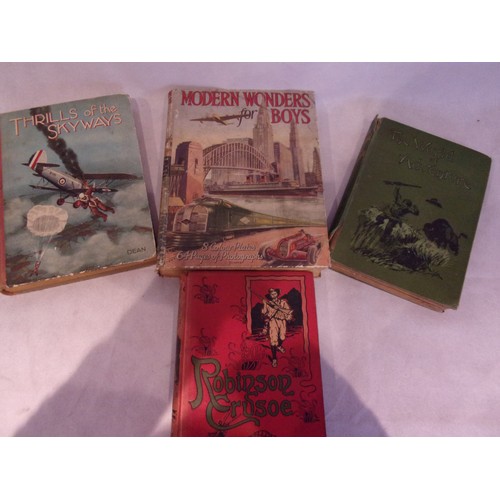 11 - 4 Vintage Children Books Including World Of Adventure, Robinson Crusoe, Modern Wonders, Thrills Of S... 