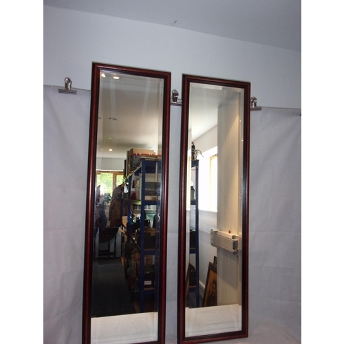 28 - 2 Large Modern Bevelled Edge Hall Mirrors With Walnut Effect Frames