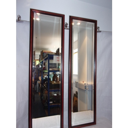 28 - 2 Large Modern Bevelled Edge Hall Mirrors With Walnut Effect Frames