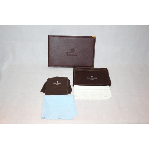 127 - Genuine Patek Philippe Watch Cover and Cloth plus Genuine Coutts Bank Statement Holder in Leather