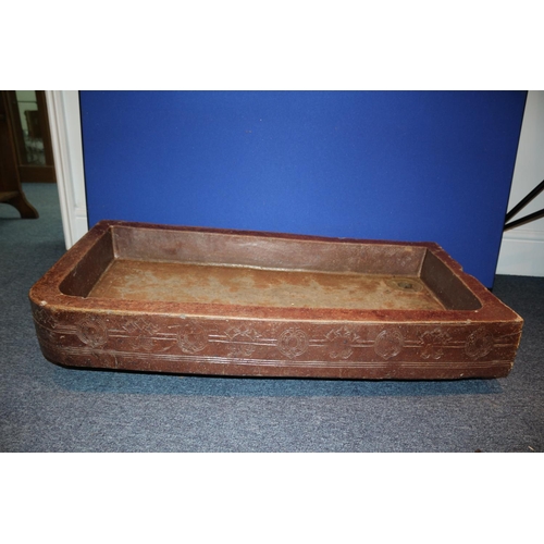 130 - Gorgeous Heavy Stone Belfast Sink With Ornate Carving  On Edge, Has Usual Usage Marks