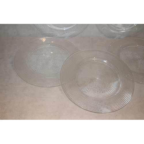 134 - 5 Ribbed Glass Large Plates Approx. 32.5 CM Diameter