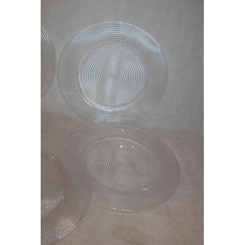 134 - 5 Ribbed Glass Large Plates Approx. 32.5 CM Diameter