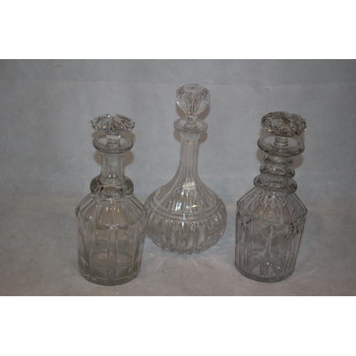 135 - 3 Heavy Cut Glass Decanters