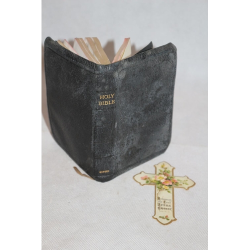 141 - Vintage Pocket Holy Bible with Holy Cross Book Marks