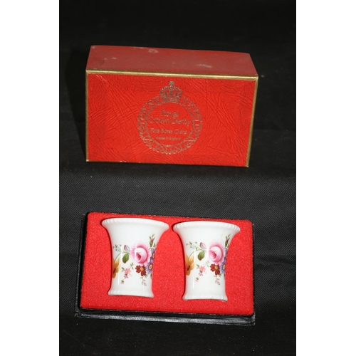 143 - Pair Of Boxed Royal Crown Derby Toothpick Holders English Bone China