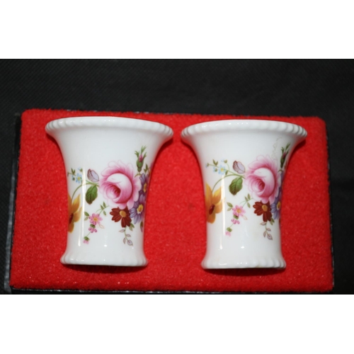 143 - Pair Of Boxed Royal Crown Derby Toothpick Holders English Bone China