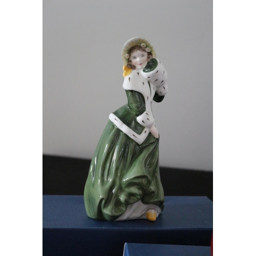 144 - 5X Boxed Caroline Fine Bone China Lady Figurines, Hand Painted