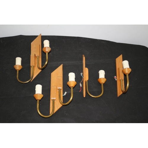 149 - 4 Mid-Century Teak Wall Lights with all the Look . 2x Double and 2x Single. Un-Tested