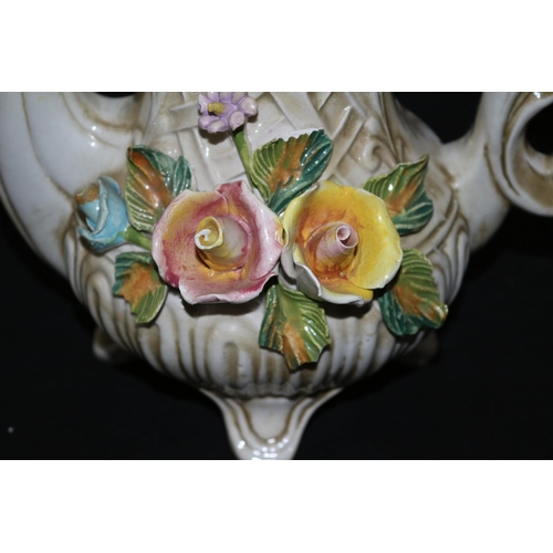 150 - Vintage Italian Capodimonte Coffee Pot With Raised Floral Design and Stamped on Bottom